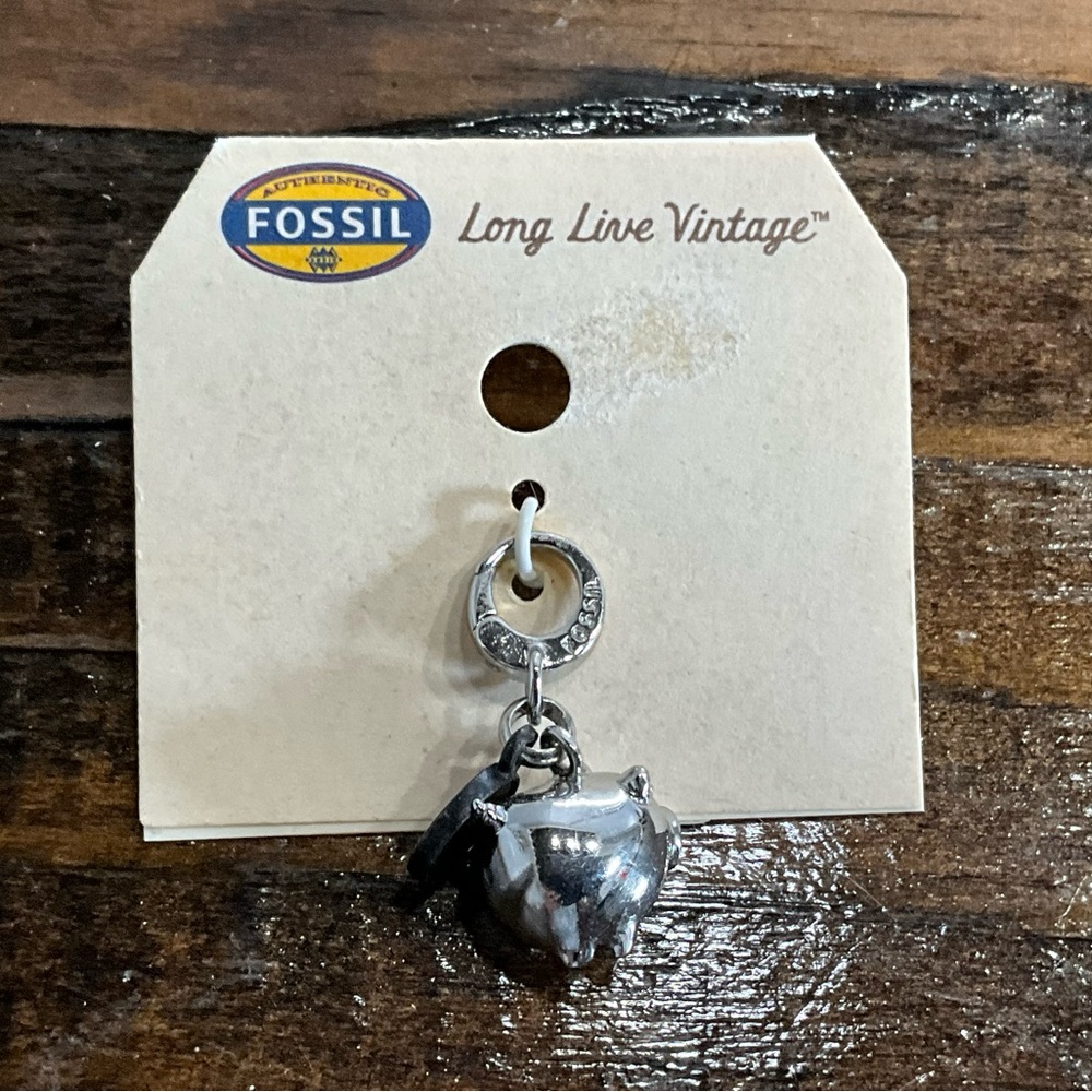 Fossil Piggy Bank Charm Silver Toned